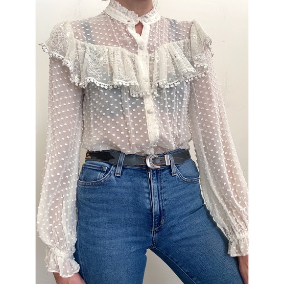 Love Shack Fancy Silk Sheer Blouse Small - Picture 4 of 9